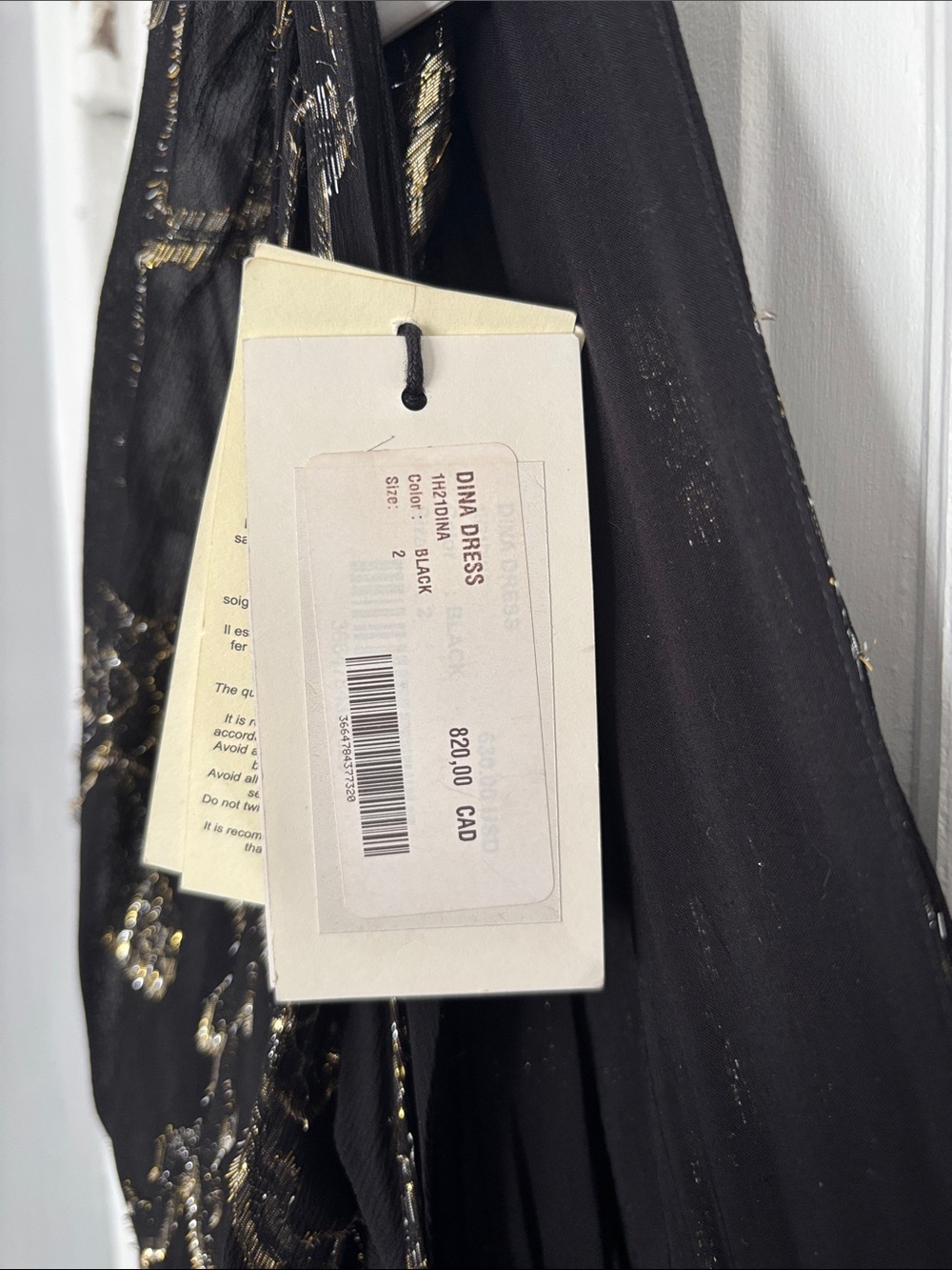 Ba&sh Dina dress. Black and Gold V-Neck Long Sleeve Maxi Dress - Picture 6 of 7
